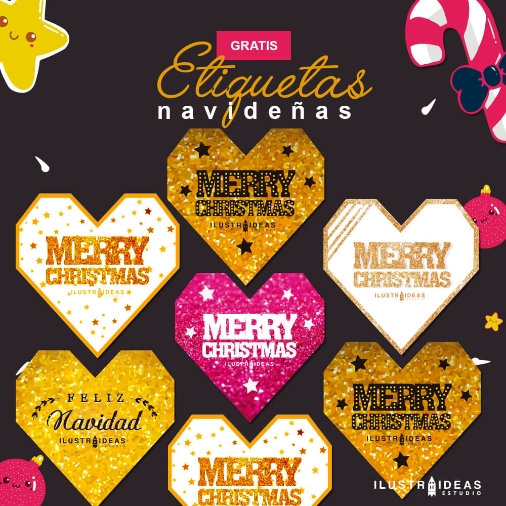 Etiquetas navideñas glitter