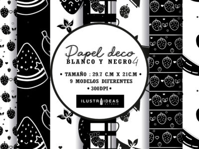 Papel Deco blanco y negro N.º 4 | Strawberry