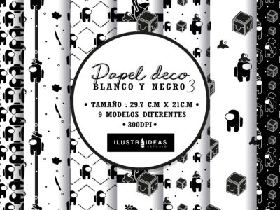 Papel Deco Blanco y Negro  N.º 3| Among Us