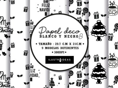 Papeles deco navideños|Papel deco Blanco y Negro N.º 8