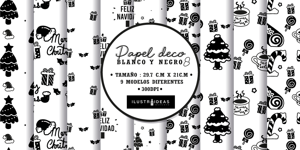 Papel decorativo navideño blanco y negro