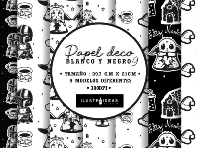 Baby Yoda y Mando en papel eco blanco y negro N°9