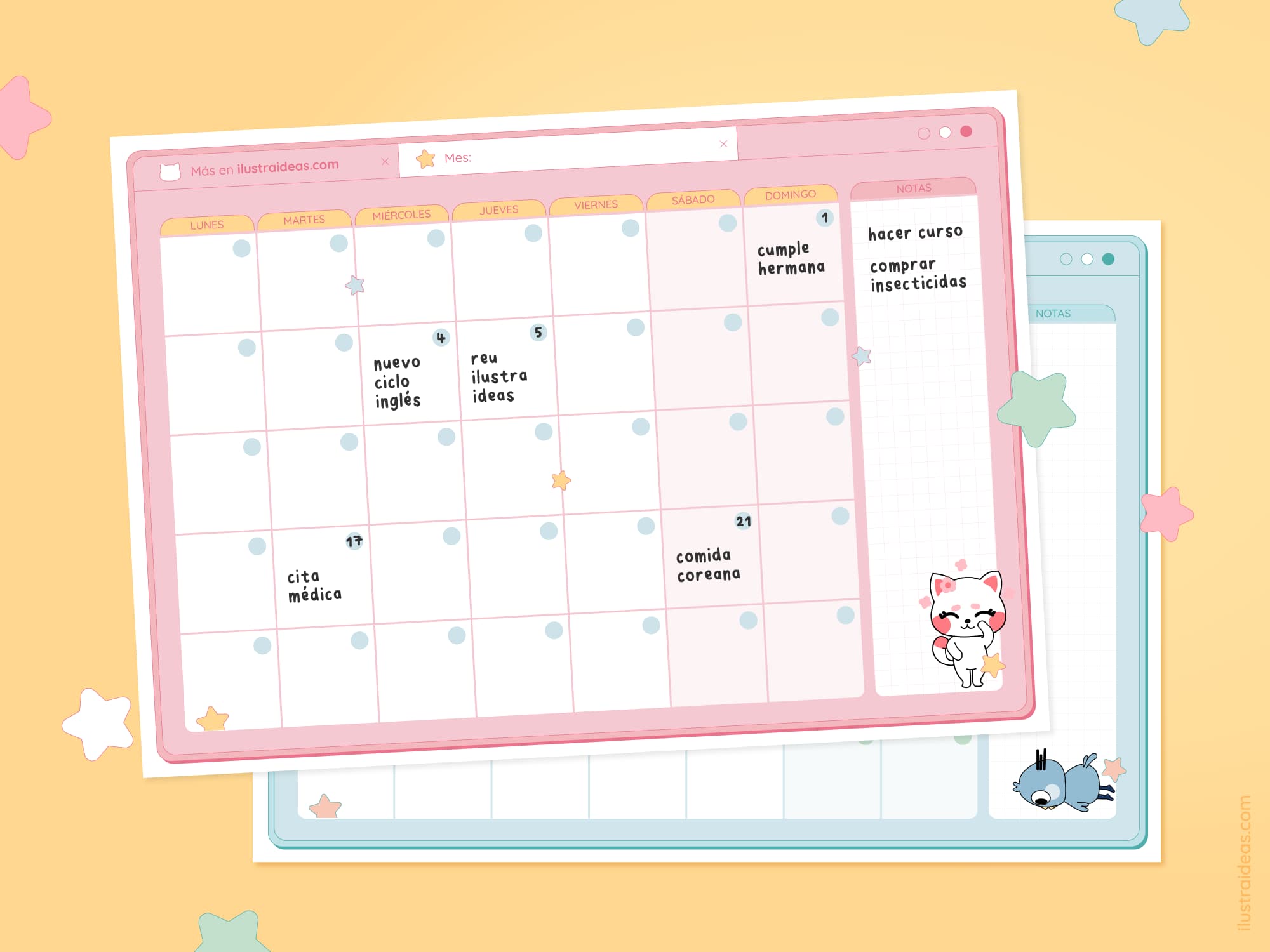 Planners mensuales para imprimir gratis sin fechas de Haru y Fuyu