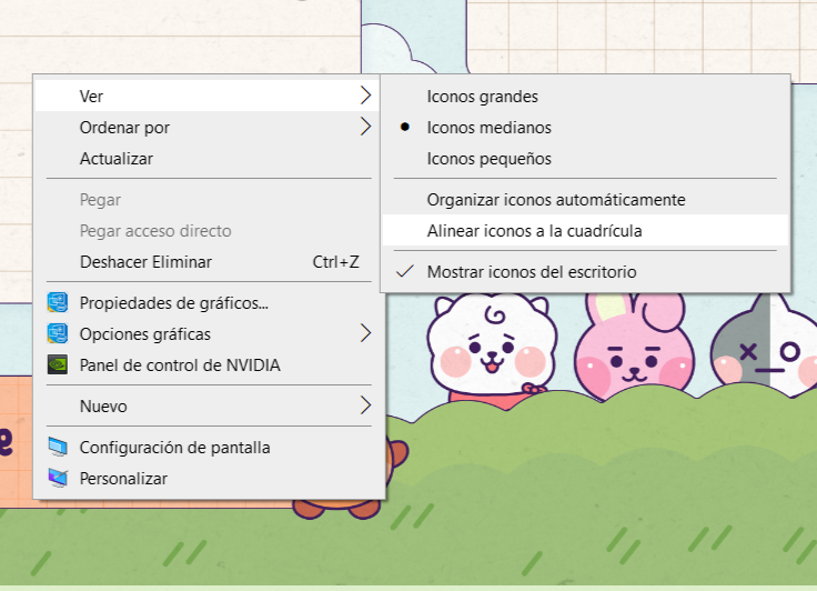 cómo alinear los iconos del escritorio en windows