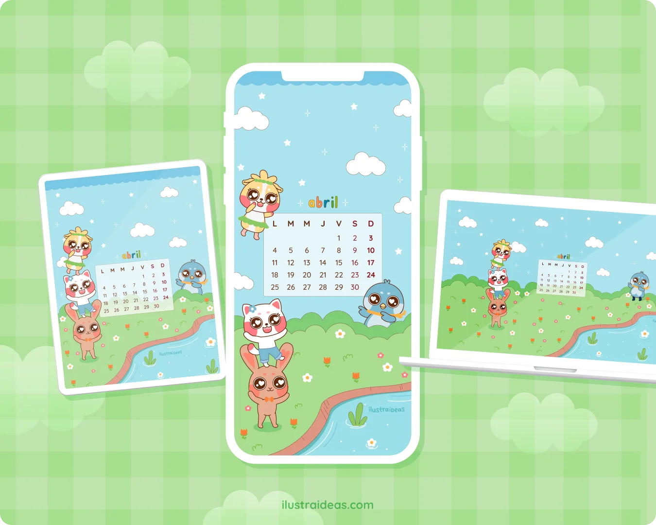 Calendario de abril disponible para cel, tablet y pc