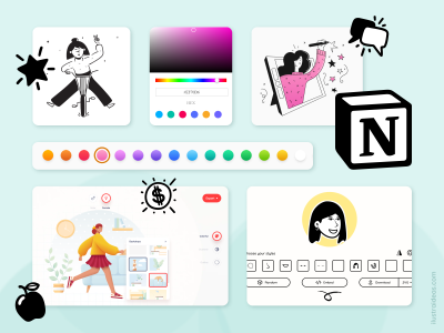 7 páginas de ilustraciones estilo Notion